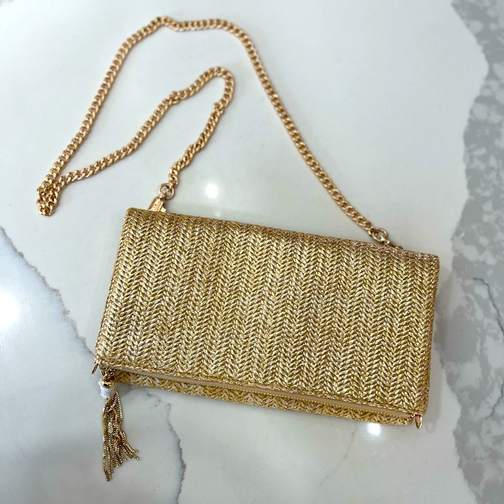 Stella & Dot Waverly Metallic Raffia Clutch/Crossbody